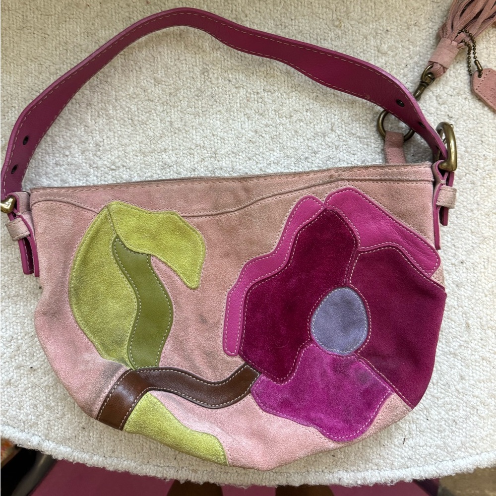 Coach special edition 2004 poppy for peace pink floral suede bag rare!